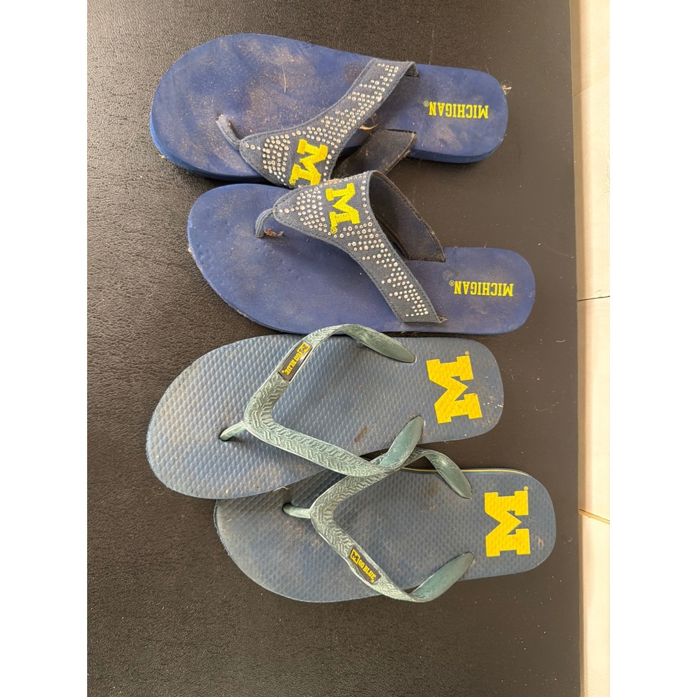 Michigan Wolverines Womens Flip Flops 2-Pair Bundle Blue Size 7.5